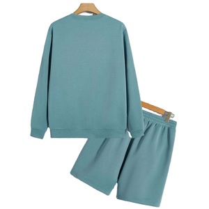 ผู้ผลิต OEM ชุดลำลองชาย 2 ชิ้น คุณภาพสูง ผ้าฝ้าย 100% เสื้อทรงบ็อกซี่ ระบายอากาศได้ดี กางเกงขาสั้น รับสกรีนโลโก้ - Product Image 2