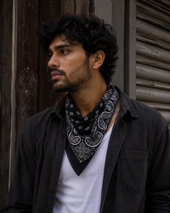 Pañuelo de algodón negro llamativo para hombres y mujeres, pañuelo unisex con diseño de Paisley para uso diario, viajes, festivales y uso cotidiano. - Product Image 5