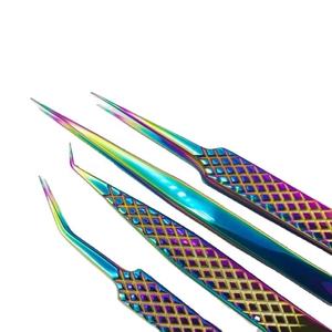 Eyelash Tweezer Stainless Steel Multi Plasma Plated Color And Diamond Grip Pattern Tweezer For Lash Extension - Product Image 1