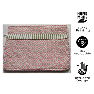 Funda acolchada con cremallera para portátil y tabletas, de algodón acolchado con estampado artesanal de Jaipur, protectora, agradable al tacto, para oficina. - Product Image 3