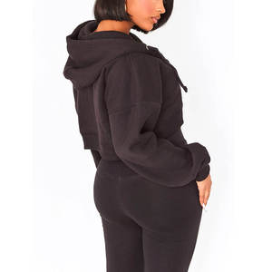 Conjunto de Sudadera con Capucha para Mujer, Manga Larga, Cierre de Cremallera, Color Sólido, Ropa Deportiva Informal, Tejido de Algodón, Forro Polar Antipelusas, Invierno, Dos Piezas - Product Image 4