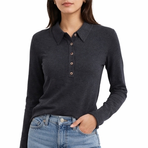 Pull en tricot pour femme, manches longues, col boutonné, coupe ajustée, doux, décontracté, 100% laine, design personnalisé, vente en gros de vêtements - Product Image 2
