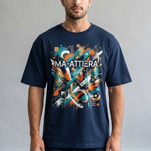T-shirt pour homme bleu marine à imprimé graphique abstrait, col rond, manches courtes, coupe décontractée, streetwear décontracté - Product Image 1