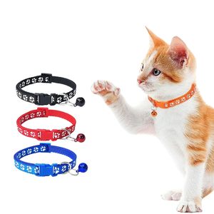 Custom Paw Printed Cat <b>Collar</b> with Bell | Adjustable Nylon Kitten <b>Collar</b> | Breakaway Safety Buckle for Cats & Kittens - Product Image 1