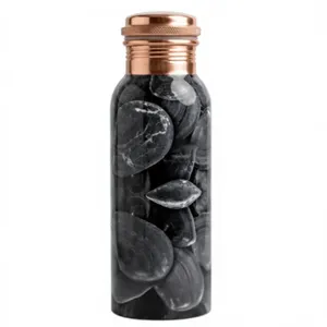 Botella de Agua de Cobre con Diseño de Piedras Negras, Botella de Agua Ayurvédica de Cobre Puro con Diseño de Guijarros de Mármol, a Prueba de Fugas - Product Image 1
