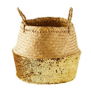 Vietnam coloré Durable fait à la main ventre jonc de mer paniers paniers de cercle pliables de haute qualité avec poignées pour le stockage à la maison - Product Image 1