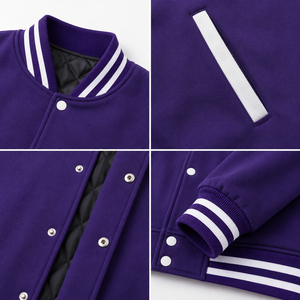 Veste universitaire d'hiver pour homme ZRROPS INDUSTRY, personnalisée, violette, de qualité supérieure, style baseball, avec boutons recouverts, streetwear universitaire - Product Image 6