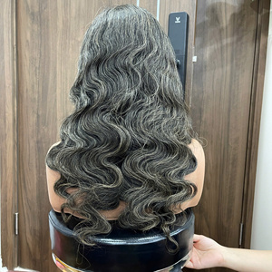 Best Selling <b>wig</b> human hair middle lace closure <b>wig</b> body <b>wave</b> natural hair for women soft style raw hair vendor grey color - Product Image 2