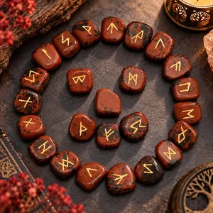Ensemble de pierres runiques en obsidienne acajou, 25 runes vikings Elder Futhark, ensemble de divination en cristal avec pochette en velours - Product Image 6