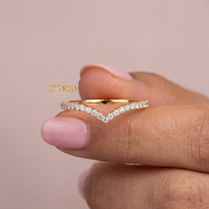 925 Silver Lab Grown Diamond Engagement Wedding Band Chevron Curved <b>Stacking</b> <b>Ring</b> Wishbone Style Guard Band Women Zyorio Gift - Product Image 1