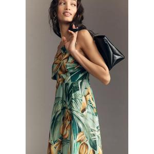 Robe Quotidienne Élégante et Décontractée pour Femme en Coton Naturel, Col en V, Sans Manches, Longueur Midi, Imprimé Floral Numérique, Teinte Unie, Coupe Trapèze - Product Image 2