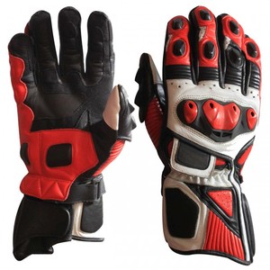 Gants de moto en cuir à doigts entiers, rouge, noir, blanc, pour hommes, avec fermeture auto-agrippante, équipement de moto d'été - Product Image 1