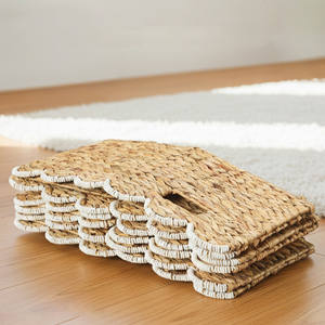 Natural Water Hyacinth Scalloped Shelf Basket - Square Woven Storage <b>Bin</b> with Built-in Handles for Closet - Product Image 3