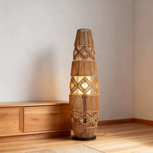 Lampe de sol en <span class=keywords><strong>rotin</strong></span> de style Wabi-sabi japonais, lumière LED chaude, interrupteur au <span class=keywords><strong>pied</strong></span>, CRI 90 élevé, salon, chambre à coucher, hôtel, lampe de chevet - Product Image 6