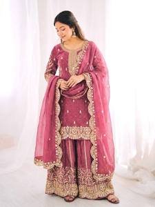 Ensemble palazzo en soie de créateur spécial fêtes avec dupatta - Product Image 4
