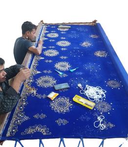 Robe de mariée nigériane de luxe en velours écologique George, brodée de perles, à manches longues, pour toutes les saisons - Product Image 5