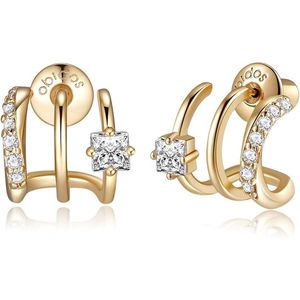 Orecchini a cerchio doppi a cerchio singolo placcati oro 14K, orecchini a cerchio a illusione triplo Huggie, orecchini a cerchio alla moda placcati oro per - Product Image 1