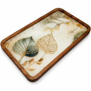 Plateau de service rectangulaire décoratif de luxe moderne en bois émaillé poli à la main, écologique, pour table à manger - Product Image 1