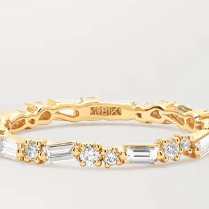 Anillo de Compromiso y Matrimonio de Oro Sólido de 18K con Diamantes de Corte Baguette Certificados por IGI, Joyería Fina de Lujo, Diseño Personalizado para Mujer - Product Image 1