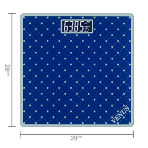 เครื่องชั่งน้ำหนักดิจิตอล Venus ขนาด 28 ซม. x 28 ซม. กระจกนิรภัยกันลื่น หน้าจอ LCD ลายสีฟ้า - Product Image 1