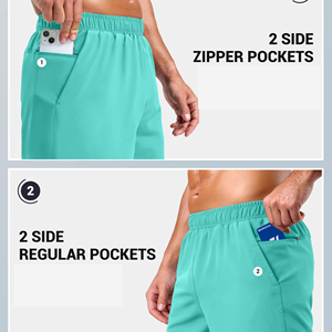 Shorts pour hommes en tricot personnalisé, taille mi-haute, avec logo frontal, cordon de serrage, poche zippée, respirants, séchage rapide, légers, en Spandex/Polyester - Product Image 3