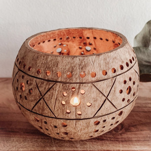 Porte-bougie géométrique en coquille de noix de coco, décoration durable, supports pour bougies chauffe-plat, centres de table - Product Image 1