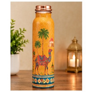 Handcrafted <b>Pink</b> Lotus Floral Copper Water <b>Bottle</b> with Copper Lid Portable Drinkware for Travel - Product Image 4