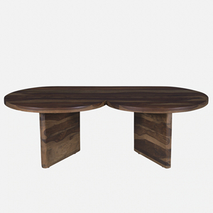Mesa de Centro Moderna de Madera de Mango y Acacia con Forma de Medio Círculo, Dos Patas Plegables, para Sala de Estar, Oficina en Casa, Mesa de Café - Product Image 4