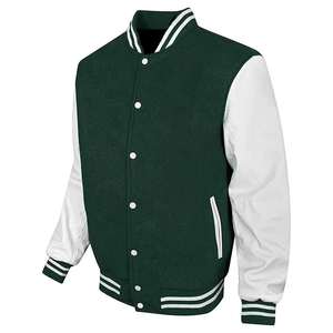 Veste varsity homme verte et blanche, style baseball classique, boutonnée, légère, avec bordure rayée pour l'automne - Product Image 5