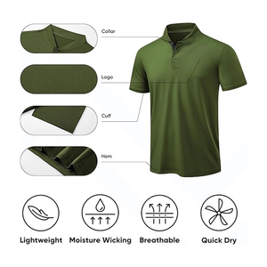 Polo homme vert uni à manches courtes, séchage rapide, vêtement décontracté, tissu tricoté 100% polyester - Product Image 3