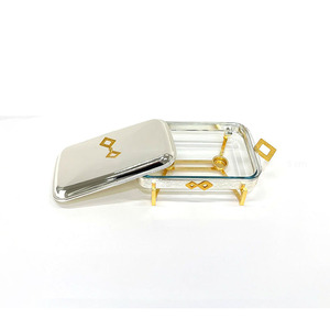 Ensemble de réchauds rectangulaires avec couvercles et poignées ornés de diamants, idéal pour les dîners haut de gamme et les événements de mariage - Product Image 4