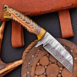 Couteau EDC à lame fixe Wharncliff en acier Damas forgé à la main OEM, manche en forme de cône de pin, couteau de chasse et de camping à lame pleine - Product Image 5