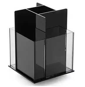 YAGELI DIY office top black 360 rotating acrylic brochure holder desktop display stand with 4 pockets