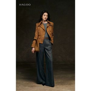 Women's Brown Suede Like Coated Jacket Double Breasted Short Coat Peak Lapel Winter Outerwear [B8079] - Product Image 2