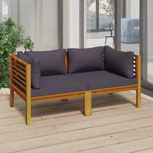 Ensemble de salon de jardin gris foncé avec bois naturel pour canapés de jardin - Product Image 1