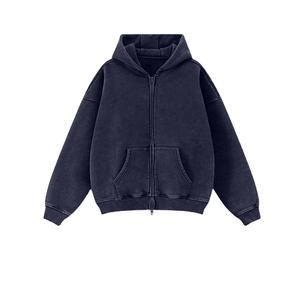Winter Acid Wash Zipper <b>Hoodie</b> 460gsm Thick 100 Cotton Box Oversize Vintage Stone Acid Wash Distressed <b>Hoodie</b> for <b>Men</b> 2026 - Product Image 2
