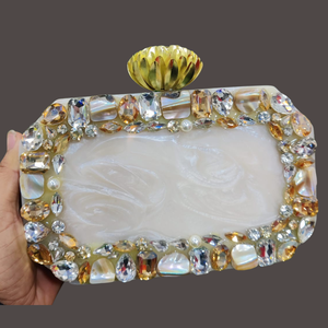 Bolso de Mano de Resina de Diseño, Elegante Accesorio Femenino, Toque Artístico Moderno, Cierre Magnético Impermeable, Patrón de Piedras, para la Noche - Product Image 2