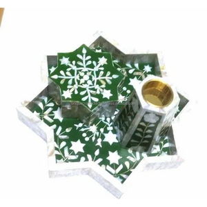 Ensemble de bukhoor jaune à motifs floraux avec incrustations en os et plateau |   Brûleur d'encens et boîte de rangement pour Bakhoor faits à la main - Product Image 4