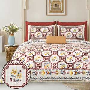 Mario Customizable Hand Block Printed 100% Cotton Quality Simple <b>Bedspread</b> <b>Set</b> 3 Pcs Floral Pattern 200TC 40 Count All-Season - Product Image 1