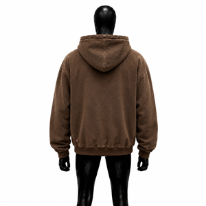 Sudadera con capucha marrón vintage lavada con cremallera, estilo oversize, chaqueta streetwear, sudadera con capucha pesada desgastada, unisex, moda casual - Product Image 2