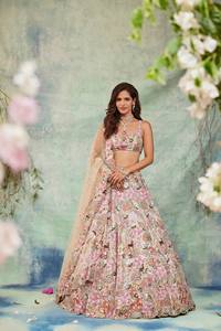 Robe de mariée traditionnelle indienne pakistanaise en soie Lehenga Choli, longue, brodée, coupe ample - Product Image 3