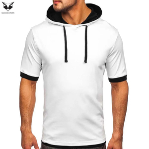 Camiseta de manga corta con capucha para hombre, de color sólido, en diferentes colores, con cordón ajustable, camisetas personalizadas con capucha, de media manga para hombre - Product Image 5