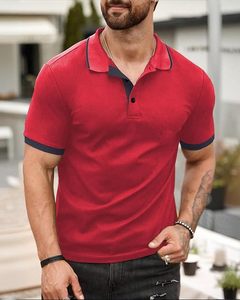 Polo de moda para hombre en color sólido, 3 botones, cuello con placa en contraste, mezcla de poliéster/algodón, deportivo, informal, de manga corta. - Product Image 4