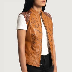 Gilet en cuir véritable pour femme de qualité supérieure avec logo et tailles personnalisés, gilet en cuir véritable - Product Image 2