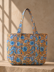 Ethically Sourced Indian Handmade Paisley Cotton Durable Water Resistant Floral <b>Shoulder</b> Tote Bag Eco-Friendly Fold Beach - Product Image 1