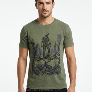 เสื้อยืดผู้ชายสีน้ำตาลลายกราฟิกวินเทจลายบ้านผีสิง ผ้าฝ้าย สไตล์ดาร์กสตรีทแวร์ลำลอง แขนสั้น - Product Image 4