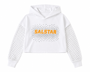 SALSTAR Sweat-shirt court à capuche pour femme, blanc, à manches lanternes en maille, décontracté, d'été, respirant, tricoté - Product Image 3