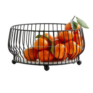 Panier d'affichage de fruits fil de fer de qualité sûre de nourriture panier en métal enduit noir Base de marbre vente chaude stockage de panier portable facile - Product Image 1