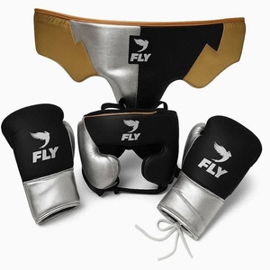 Set de Boxeo Fly SuperLace, Guantes de Boxeo Personalizados de Cuero Vacuno Genuino, Guantes de Entrenamiento Profesional, Protector Nasal y Protector Inguinal - Product Image 1