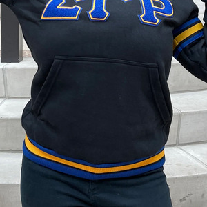 เสื้อสเวตเชิ้ต Sigma Gamma Rho Chenille ลายตัวอักษรกรีก สำหรับฤดูหนาว แบบยูนิเซ็กซ์ ผลิตจากโพลีเอสเตอร์/คอตตอน สีดำ ทอง น้ำเงิน ลายทาง มีกระเป๋า คอกลม สำหรับชมรมนักศึกษา - Product Image 3